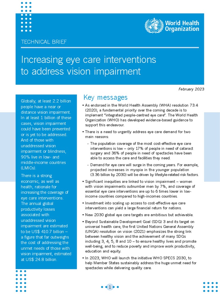 Who Uhl Technical Brief Vision PDF Visual Impairment World Health