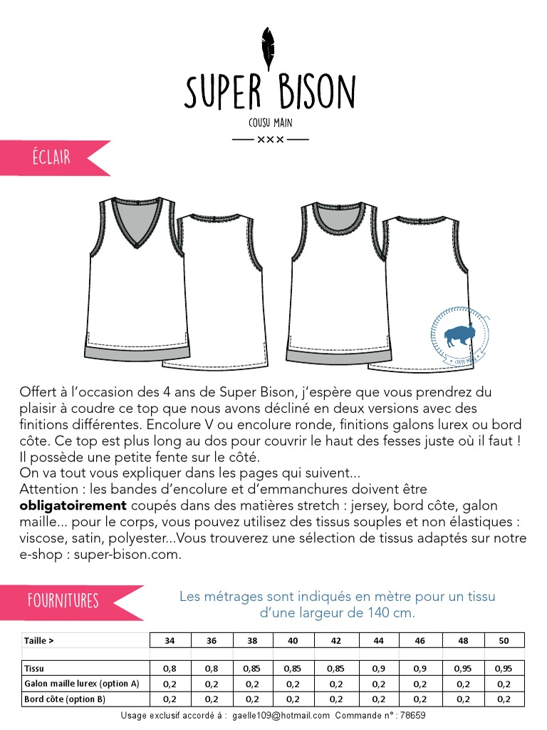 Patron Top Éclair: Guide Couture Super Bison | PDF