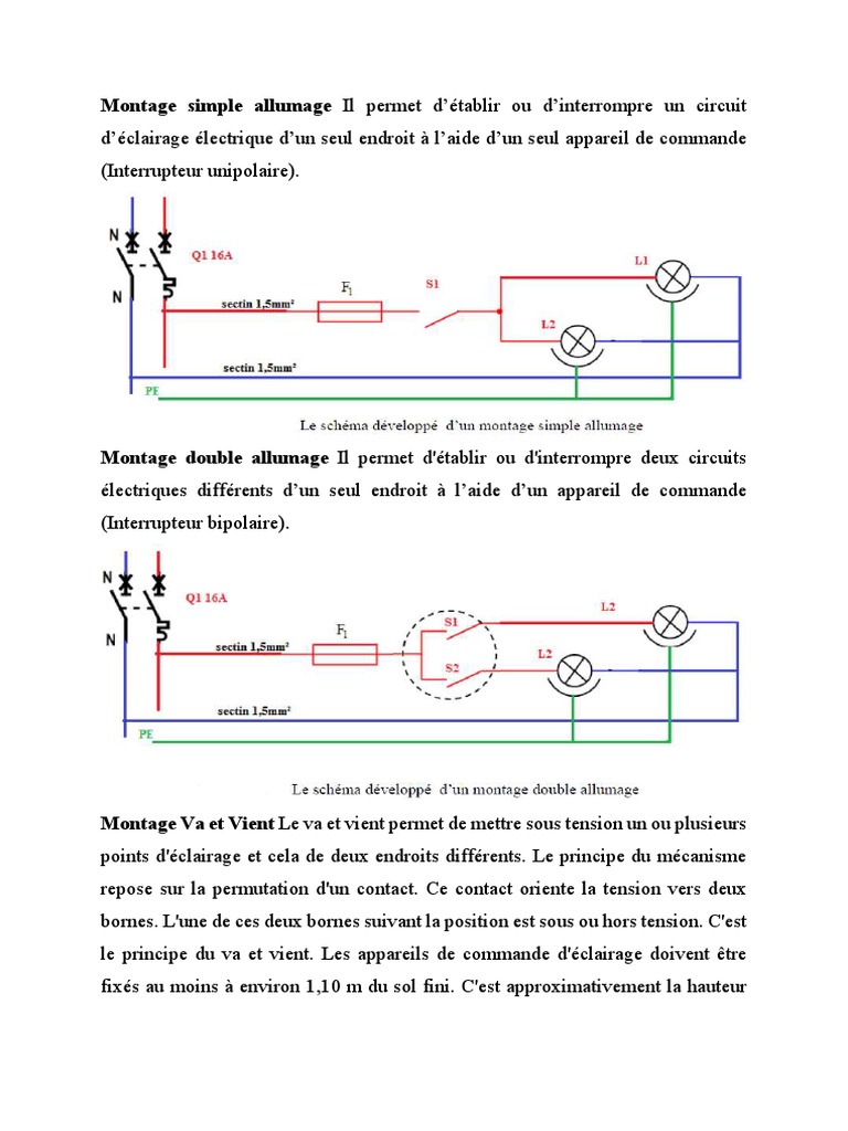 Montage Va Et Vient Pdf Cours Cablage Eclairage | PDF