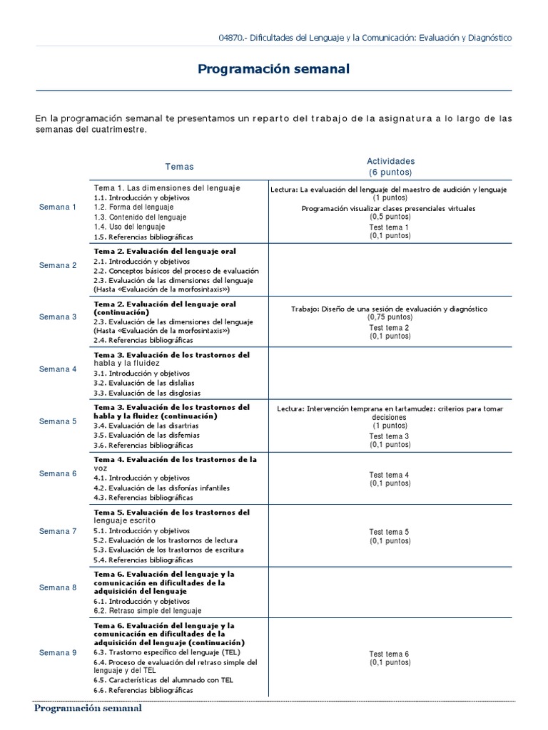 Programación Semanal Pdf Pdf Neurociencia Ciencias Del Comportamiento