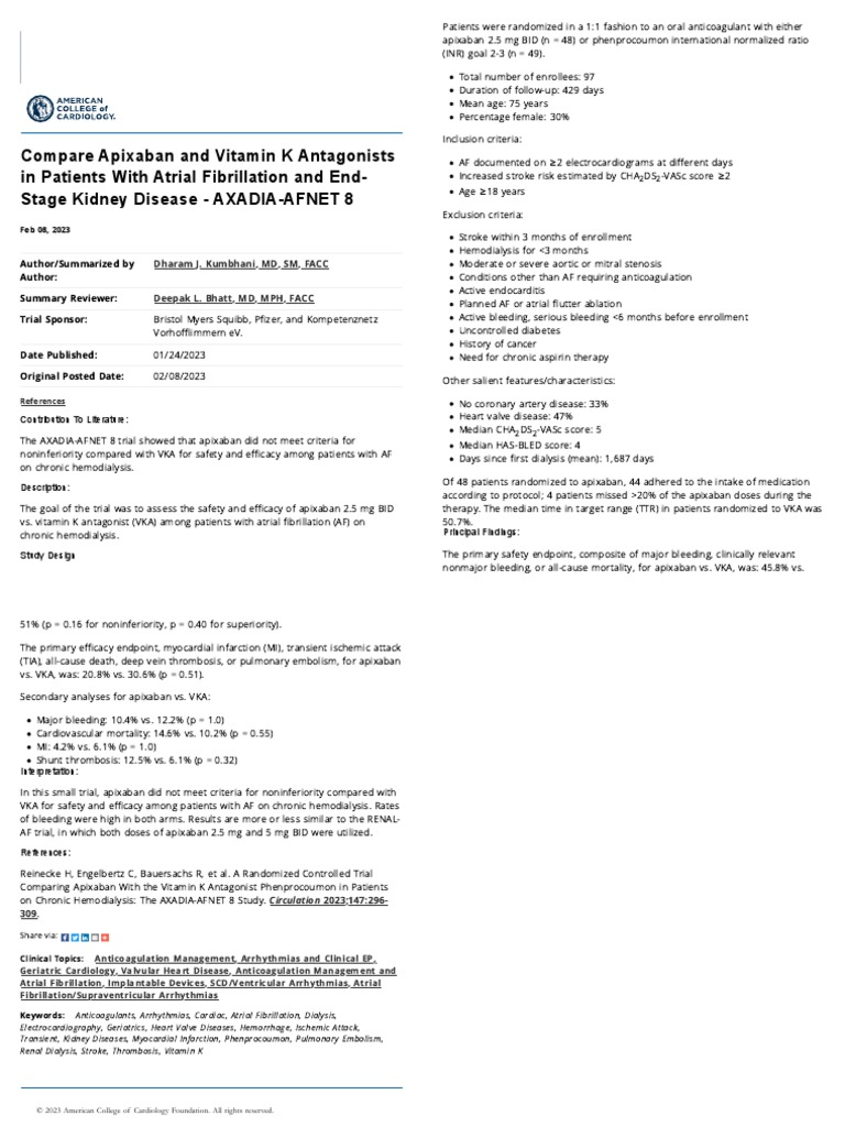 Compare Apixaban and Vitamin K Antagonists in Patients With Atrial