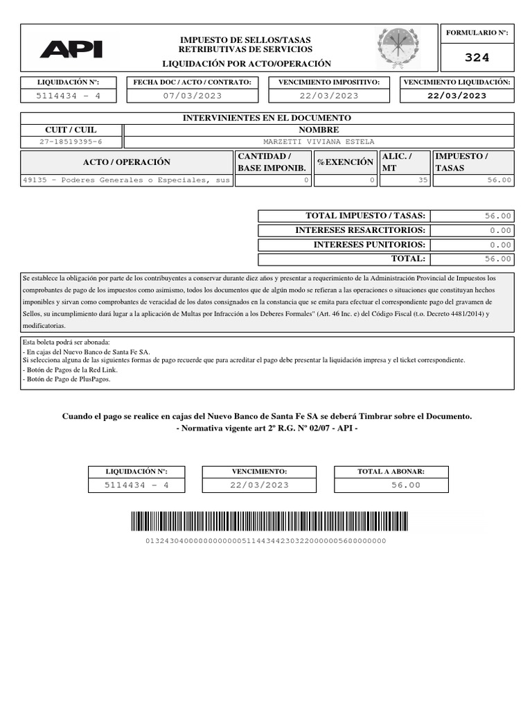 API - Liquidación de Sellos y TRS2 | PDF | Impuestos | Gobierno