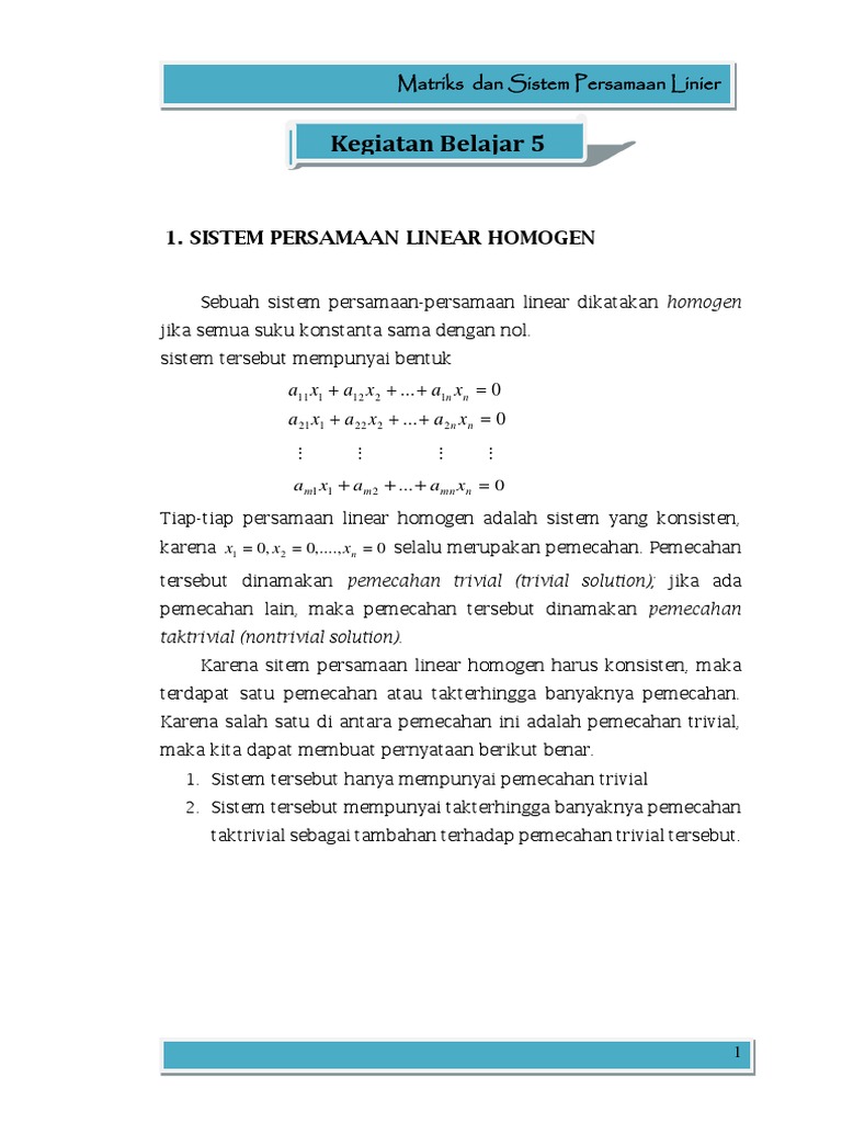 Sistem Persamaan Linear Homogen | PDF