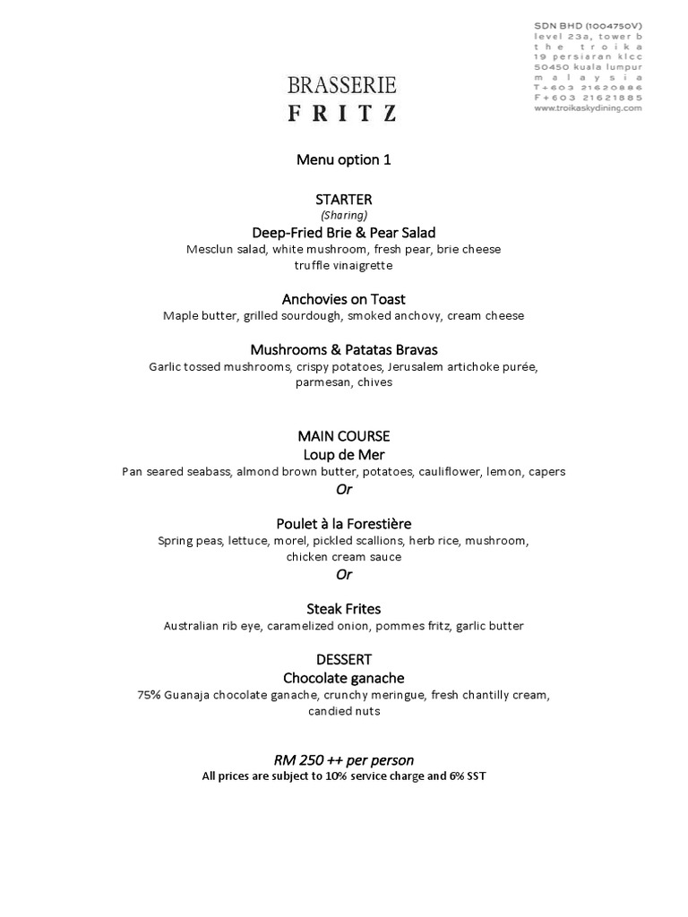 Fritz Group Set Menu | PDF | Desserts | French Fries