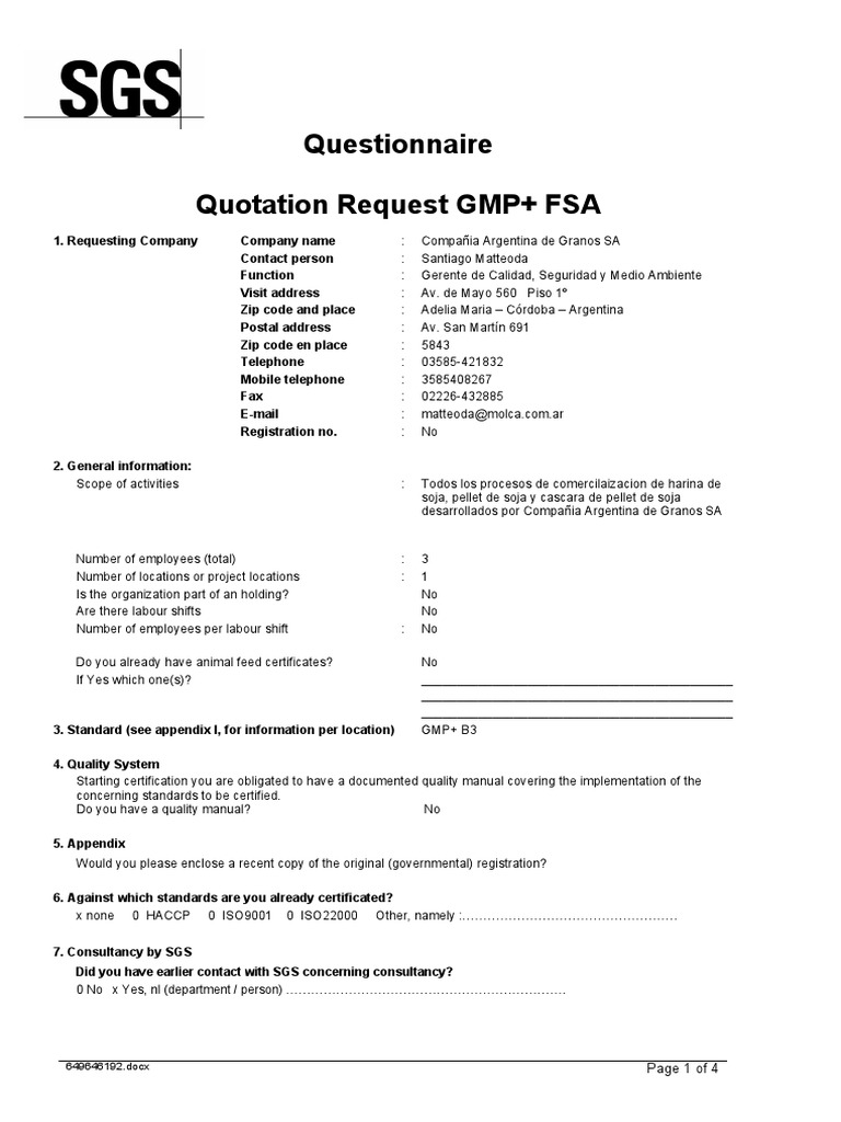 RF4 10a Questionnaire GMP+FSA UK June 2015 CAGSA PDF