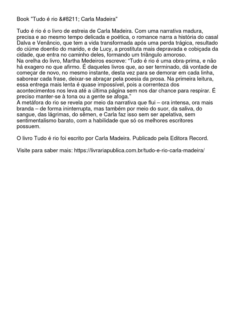 Tudo É Rio – Carla Madeira PDF | PDF