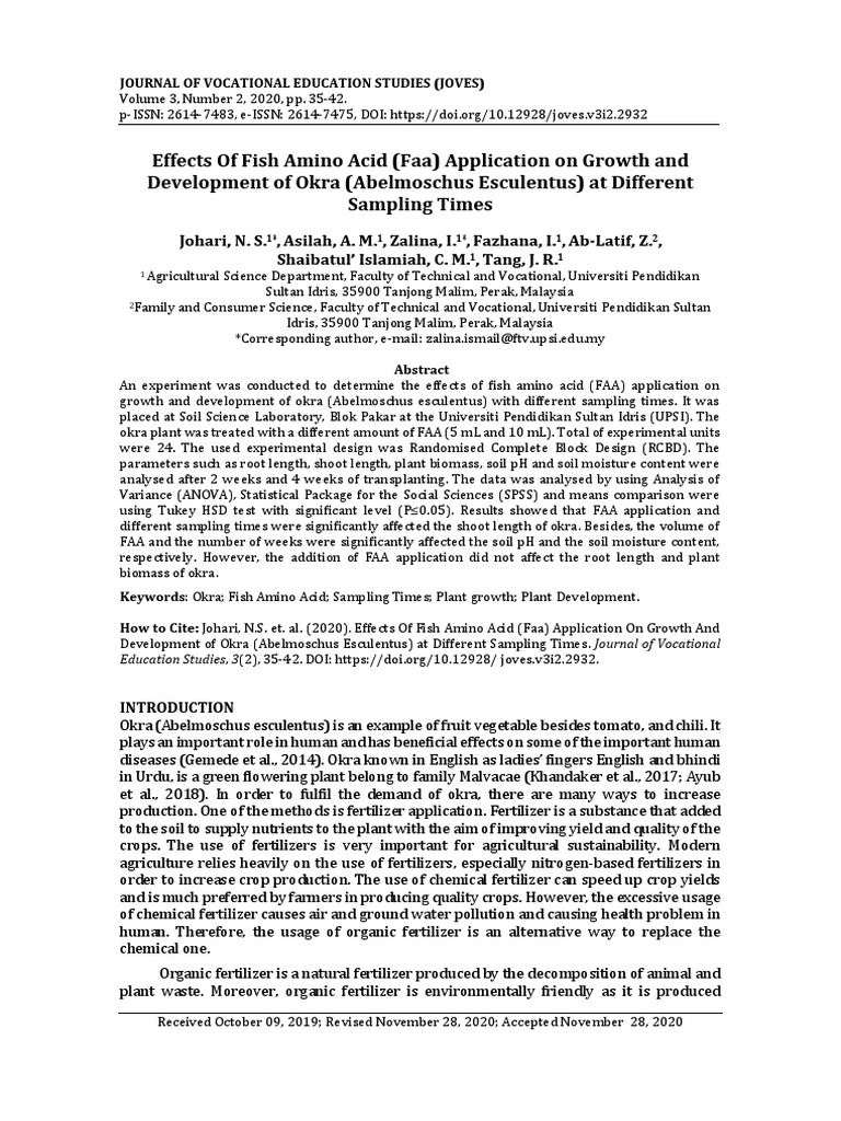 Effects of Fish Amino Acid Faa Application On Grow PDF Fertilizer