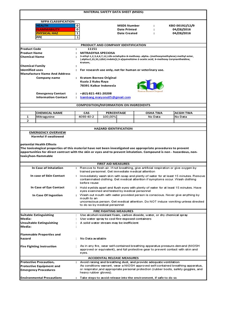 Form MSDS Bambang | PDF | Personal Protective Equipment | Firefighting