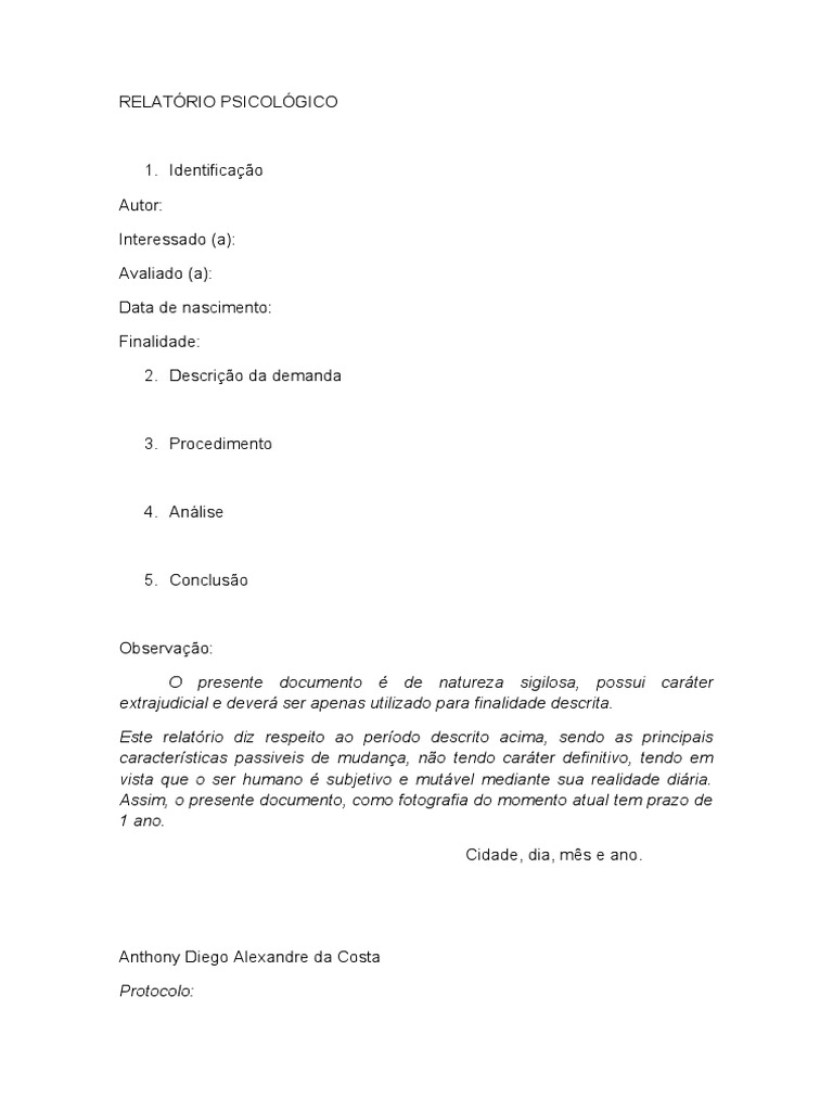 Modelo relat rio psicol gico pdf