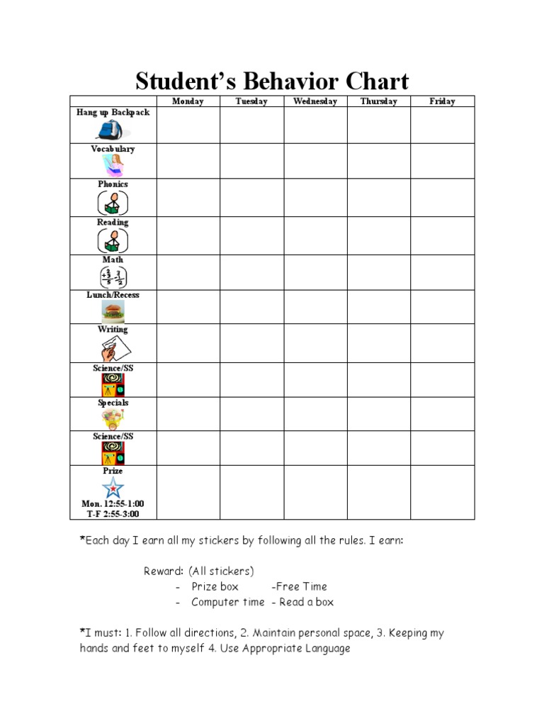 Student's Behavior Chart: Monday Tuesday Wednesday Thursday Friday Hang ...