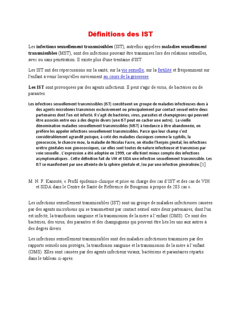 Définitions Des IST | PDF | Infection sexuellement transmissible ...