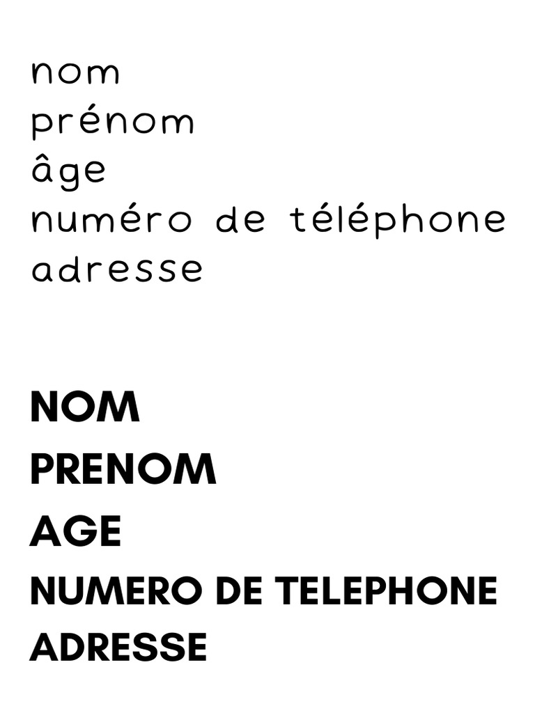 Nom Prénom Âge Numéro de Téléphone Adresse PDF PDF