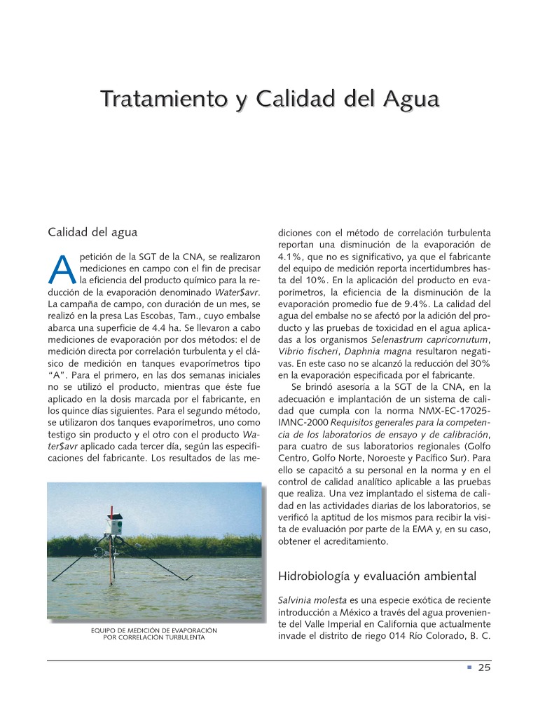 Evaluación de Calidad del Agua y Control de Evaporación | PDF ...