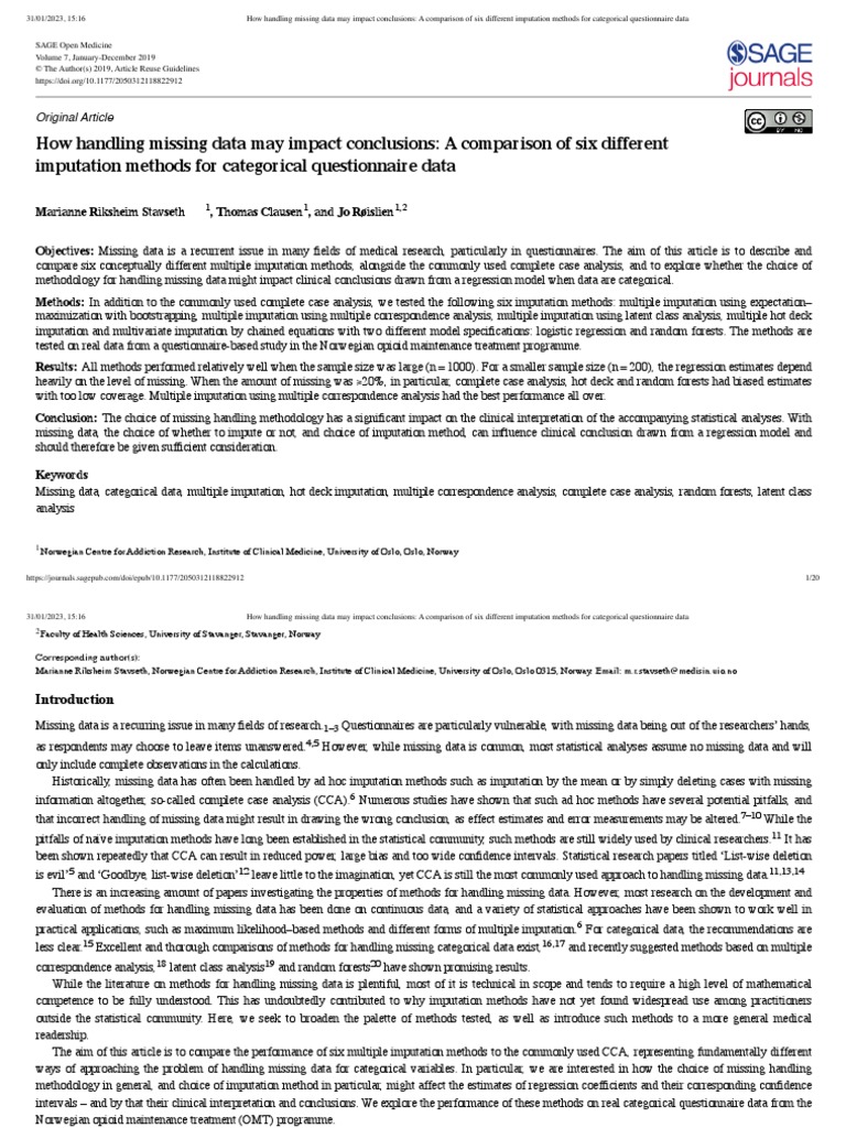 How Handling Missing Data May Impact Conclusions - A Comparison of Six ...
