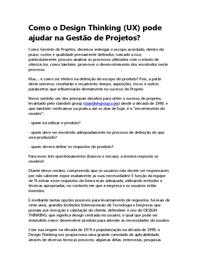 Como o design thinking ux pode ajudar na gest o de projetos pdf