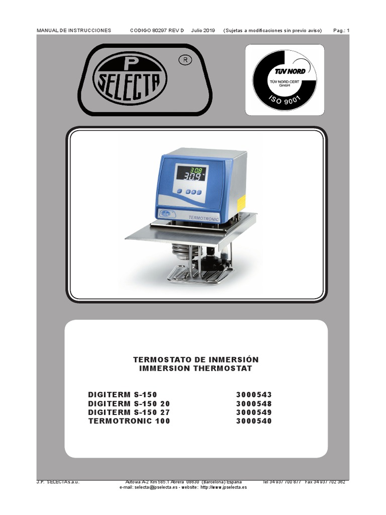 JPSelecta Digiterm S-150 Termotronic 100 PDF | PDF | Ingeniero civil ...