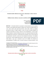 Obesidade Infantil: Influência Dos Pais Sobre A Alimentação e Estilo de Vida Dos Filhos