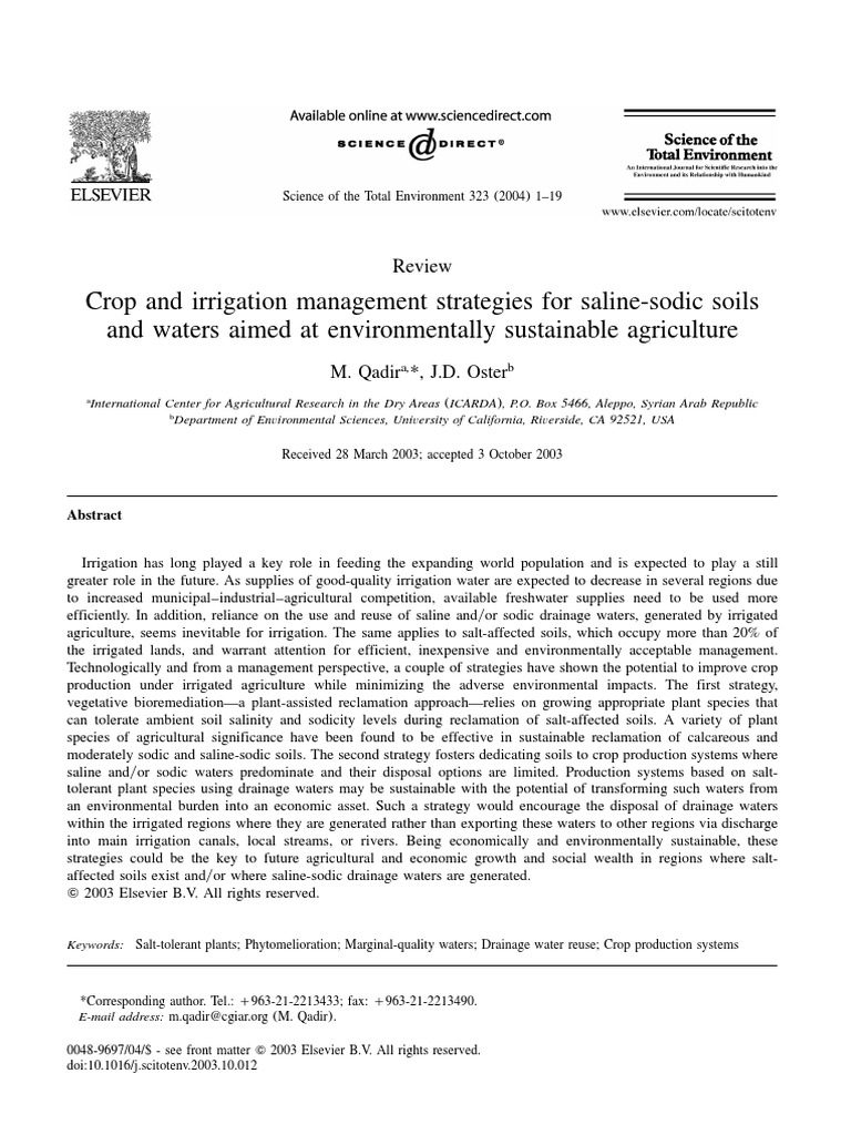 Crop And Irrigation Management Strategies For Saline Sodic Soils And