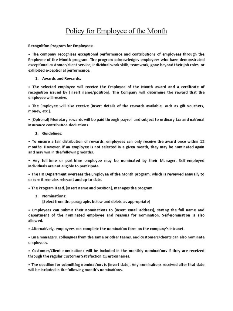 Policy For Employee of The Month | PDF | Employment | Business