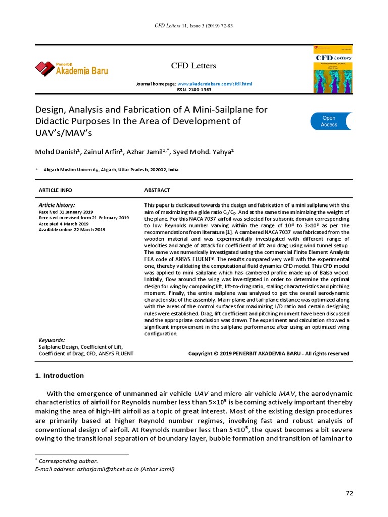 Design Analysis and Fabrication of A Min PDF | PDF | Lift (Force) | Airfoil