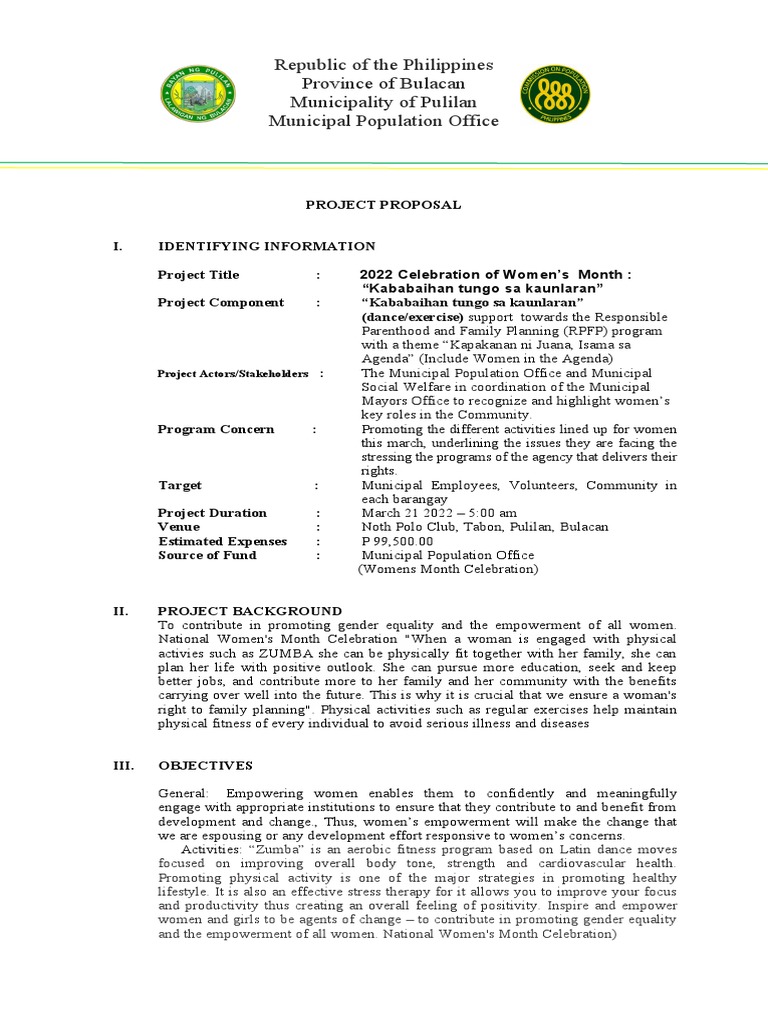Zumba Project Proposal for Women's Month | PDF | Physical Fitness ...