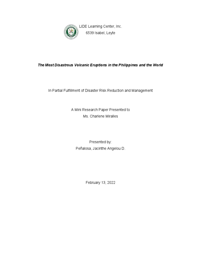 Research Activity Drrm Download Free Pdf Volcano Types Of