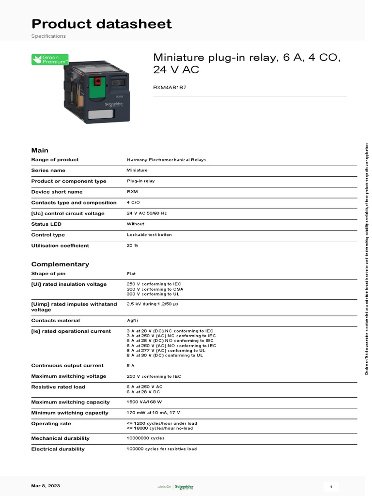 Zelio Relays RXM4AB1B7 PDF