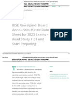 BISE Rawalpindi Board Announces Matric Date Sheet For 2023 Exams - Read Study Tips and Start Preparing