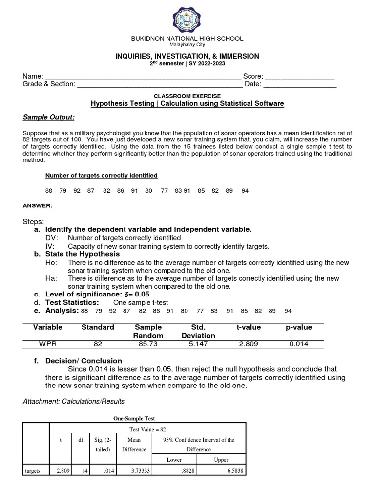 3is Exercise 1 T Test Using SPSS | PDF | P Value | Student's T Test