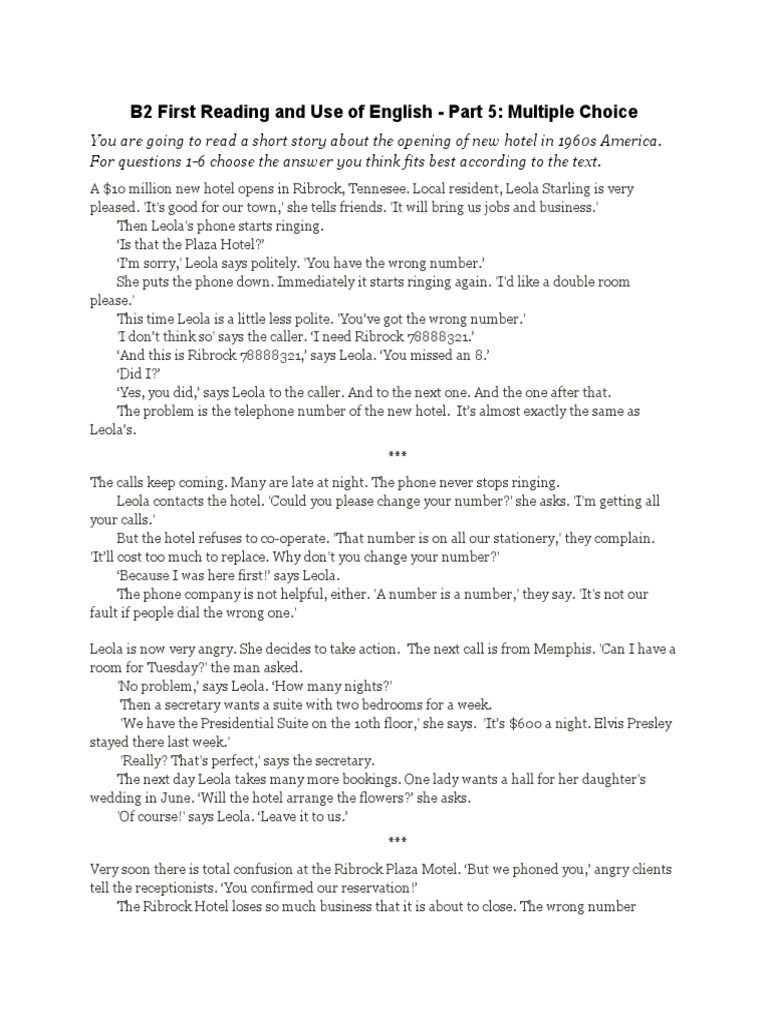 B2+First Reading Part+5 How Many Nights | PDF