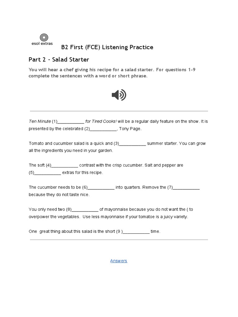 B2 First Listening Part 2 - Salad Starter | PDF