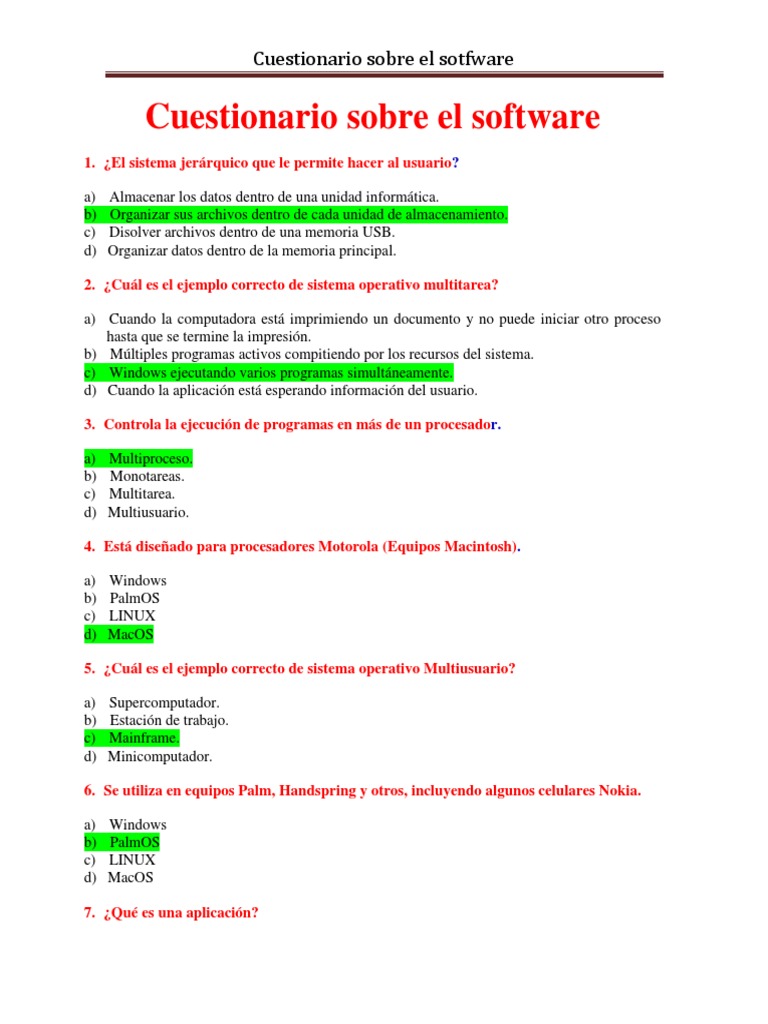 Cuestionario Sobre El Software Pdf Programación Programa De