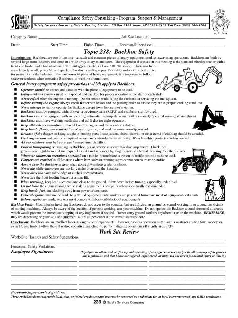 Safety Topics 238 Backhoe Safety PDF PDF Construction Equipment
