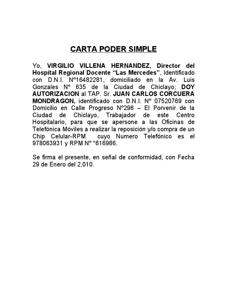 Carta De Autorizacion Para Retirar Cheque - n Carta De