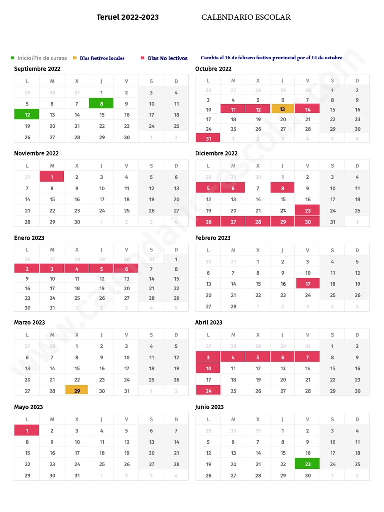 Calendario Escolar Teruel 2022 2023 PDF | PDF