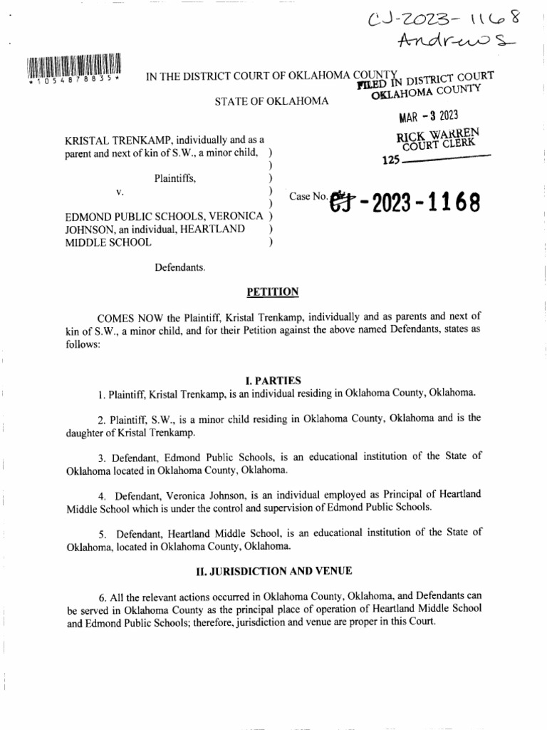 Strip Search Lawsuit Filed Against Edmond Public Schools PDF