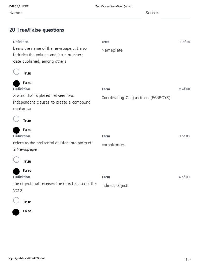 BANGALISAN Test - Campus Journalism - Quizlet | PDF | Verb | Newspapers