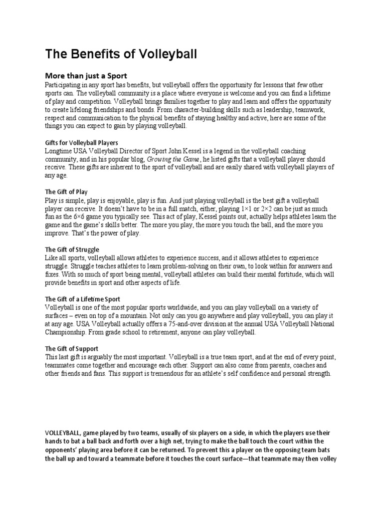 The Benefits of Volleyball PDF Volleyball