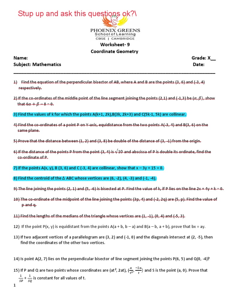 Coordinate Geometry Worksheet | PDF | Geometry | Elementary Geometry