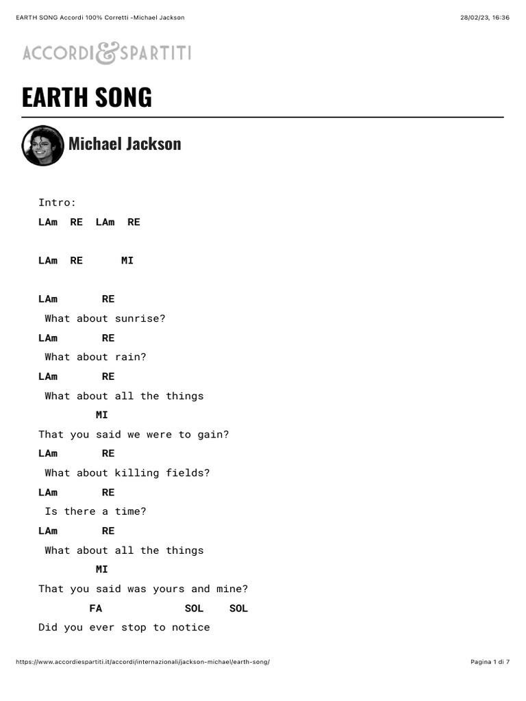 Earth Song PDF