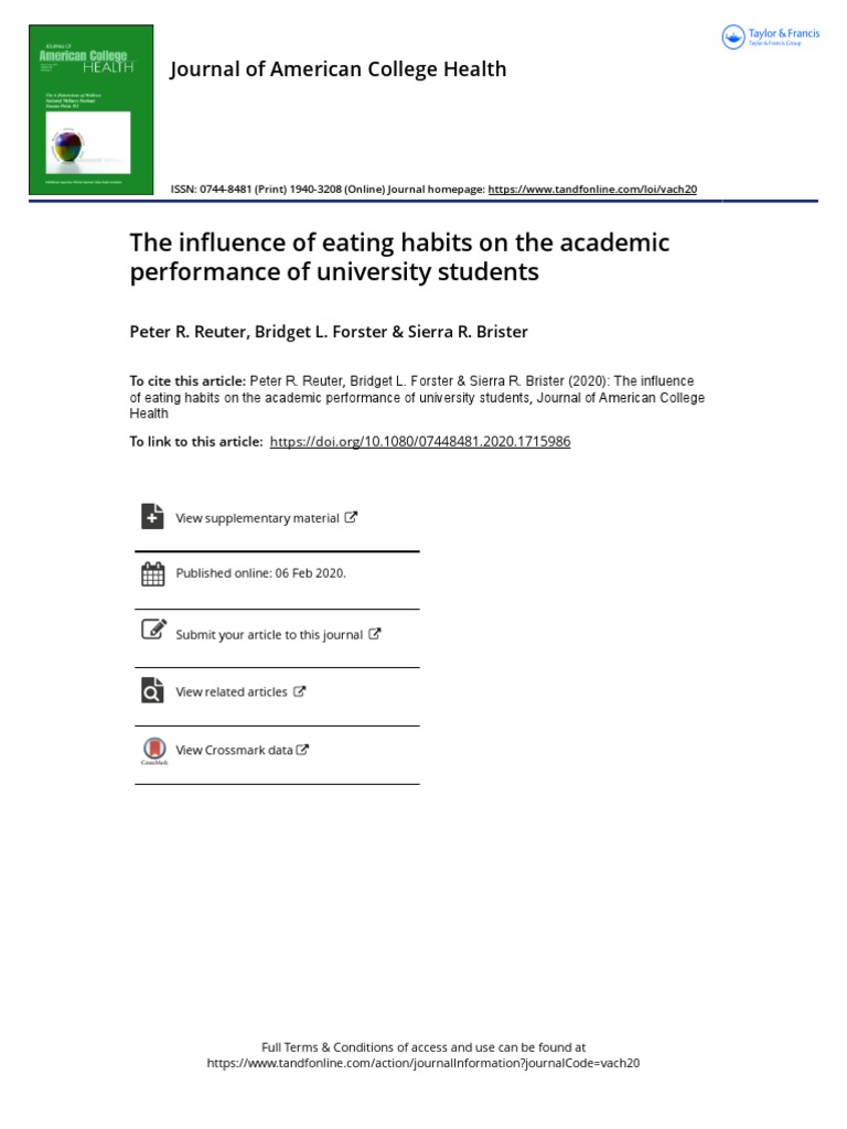 Eating Habits Impact on Student GPA | PDF | F Test | Healthy Diet