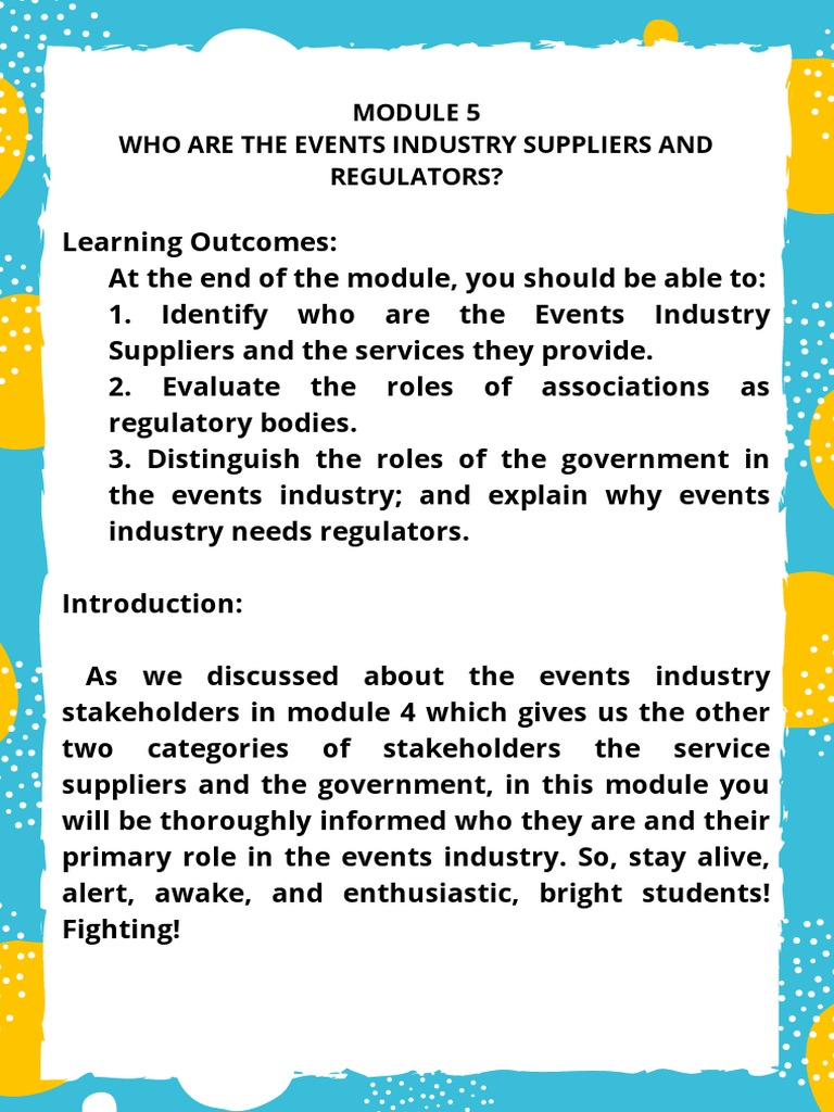 Events Industry Suppliers and Regulators | PDF | Supply Chain | World's ...