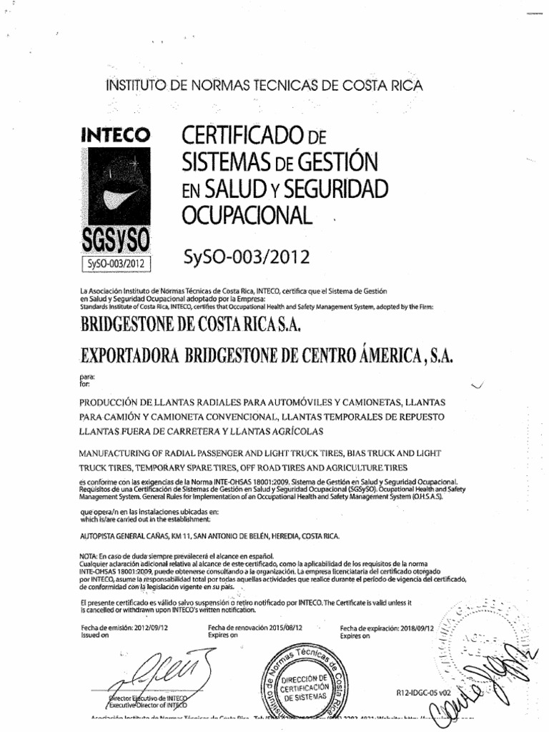 200@ISO CERTIFICADOS Bridgestone-Firestone 1 de 2 | PDF