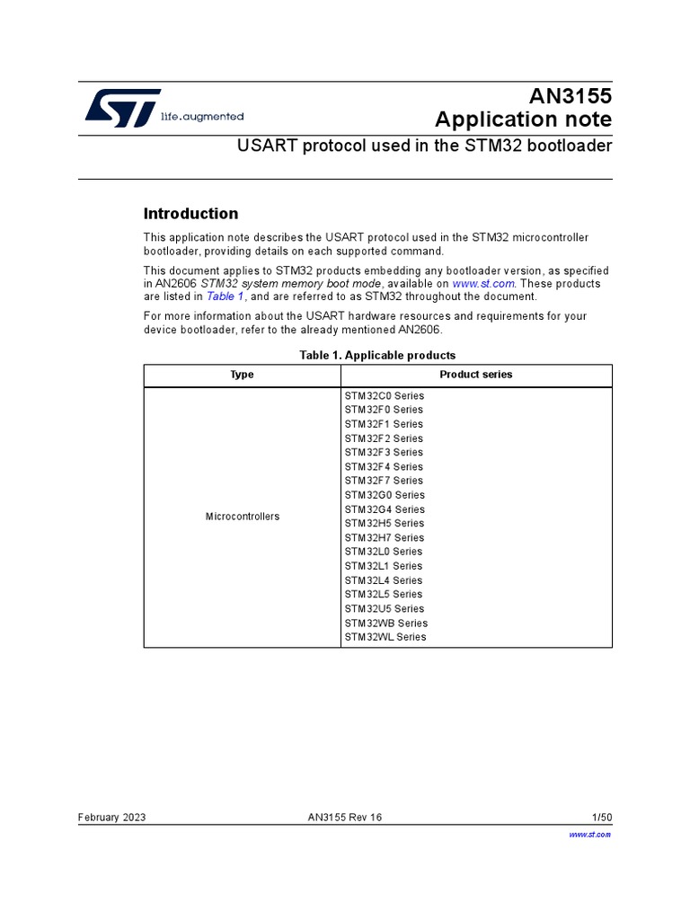 An3155 Usart Protocol Used in The stm32 Bootloader Stmicroelectronics ...
