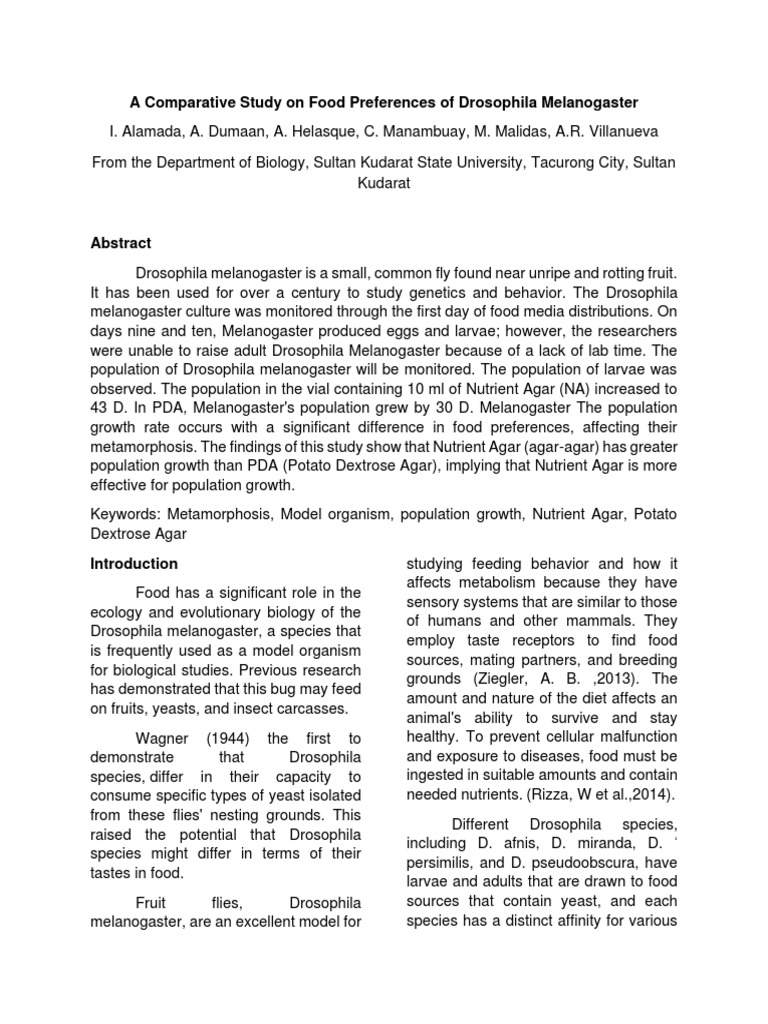 A Comparative Study On Food Preferences of Drosophila Melanogaster ...