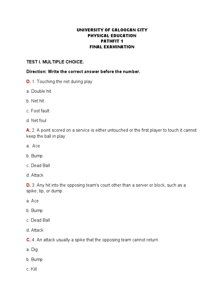 Pe 4 Final Exam 222 | PDF | Volleyball | Entertainment