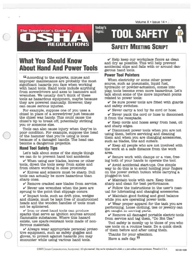 Hand and Power Tool Safety 1 Toolbox Talk PDF PDF
