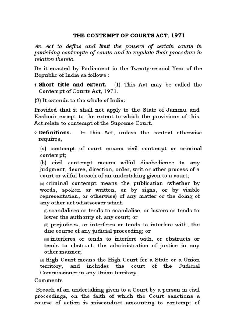 Contempt of Court Act PDF Contempt Of Court Bail
