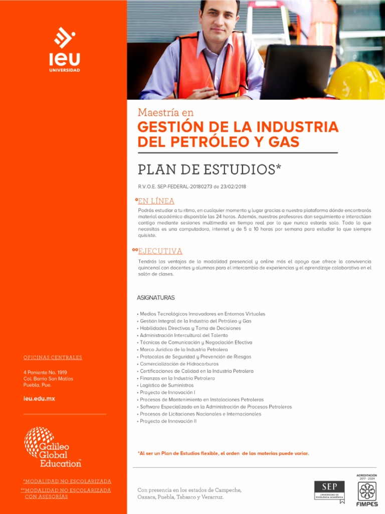 Maestria en Linea Gestion de La Industria Del Petroleo y Gas Ieu | PDF