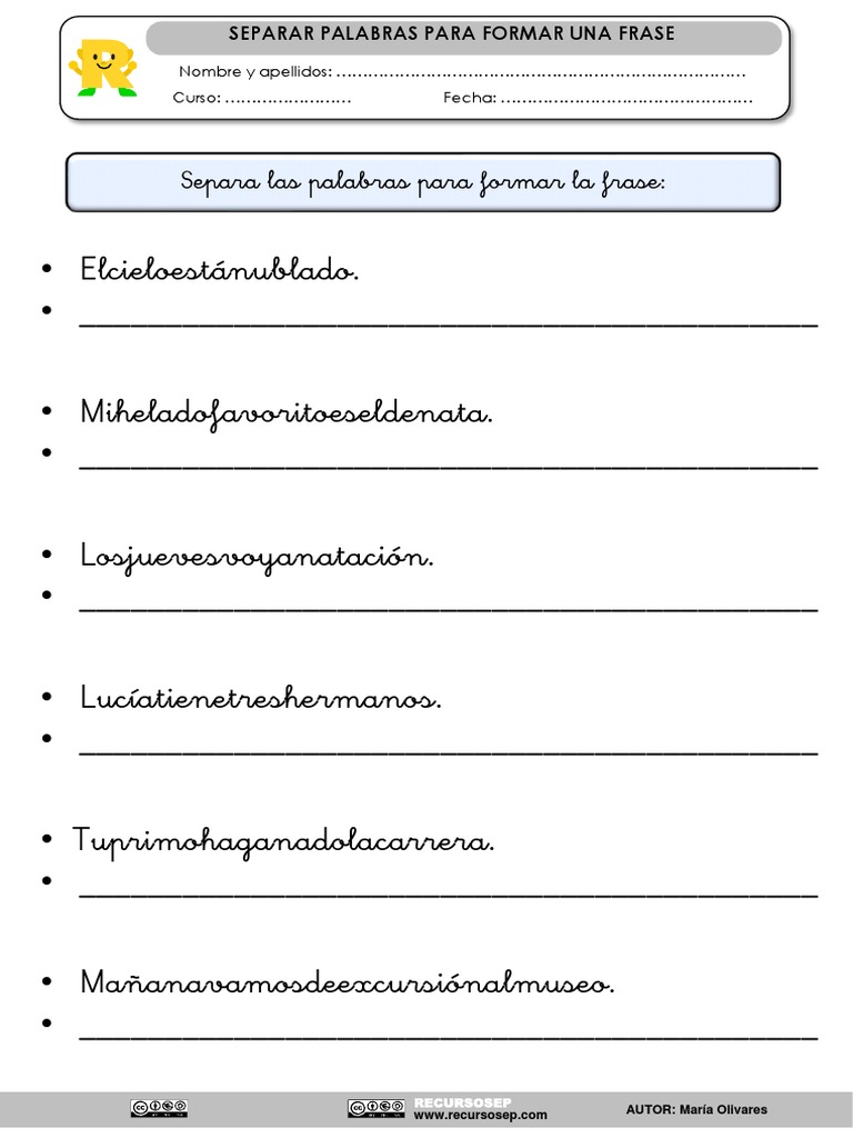 Actividades Para Separar Palabras En Frases PDF